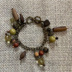 Vintage stone and wood charm bracelet